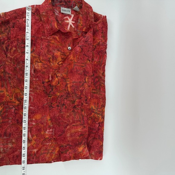Chicos Red Orange Abstract Print Linen Blend Sheer Button Up Shirt Size 1 US M - Picture 9 of 11